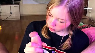 Student girl gently sucks and loves cum