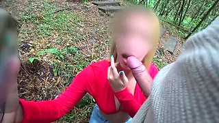 Big Tits Latina MILF in Forest - Public Blowjob & Handjob Cumshot with Stranger POV