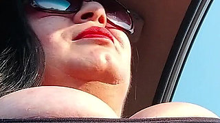 Traveling Stepmom, Solo Fans in Slow Motion, in the Car Big Tits