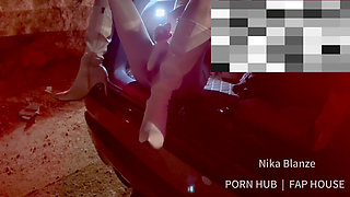 Obedient, Lustful Young Wife in High Heels, Ankle Boots, Stockings, Outdoor Exposure, Car Jerk, Sex Scenes