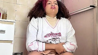 Chubby Girl Can't Stop Farting in Toilet with Belly Ache