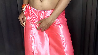 Satin lehnga and satin bra panty wearing for my stepmom