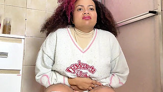 Chubby Girl Can't Stop Farting in Toilet with Belly Ache