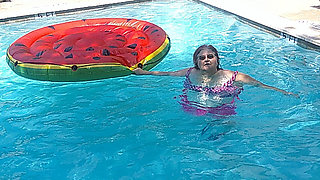 Short Video of BBW Nurse Vicki Floating on Her Huge Watermelon