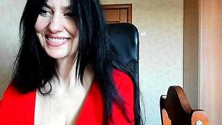 Big-Tit Russian Brunette Masturbates on Chair