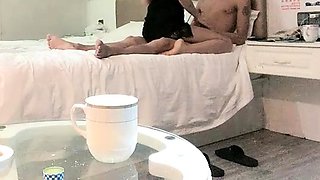 Busty brunette amateur gives sexy blowjob in bedroom