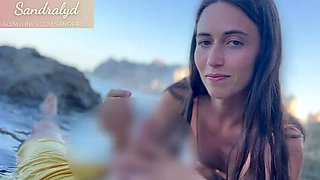 Spanish teen Sandralydx gives intense outdoor handjob and blowjob until cum swallow in mouth POV