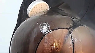 Wet Nylon Catsuit: Ass Worship in the Shower - Mistress Julia