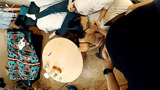 Cuckold Watches His Girlfriend Cheat to Pay Rent - Bi-sexual Encouragement Cuckolding Cum Kiss