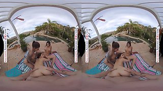 It's a Naughty America Day at the Pool with 3 hot babes!