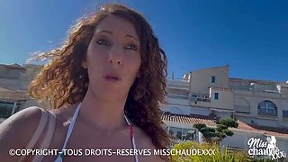 French Amateur Brunette Hardcore Outdoor Threesome - Doggystyle Fucking on Beach with Big Natural Tits and Deep Throat Blowjobs