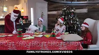 Big Tits Stepmom Summer Hart Fucks Stepdaughter Charlotte Sins in Christmas Threesome