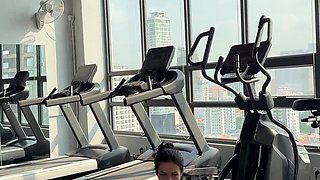 Yoga in a Gym with Boobs Flashing