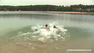 Beach couple enjoy passionate sex with Alexis Crystal
