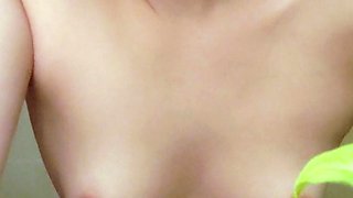 Small tit nubile in stockings masturbates