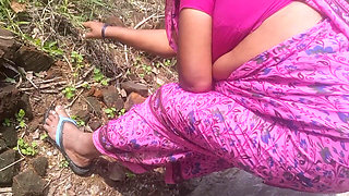Big Boobs Priyanka Tamil Aunty Cleaning the Garden
