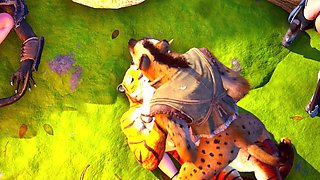 Wild Sin's werewolf knotted and double penetrating elf nymph with lizardman, ending in monster cock anal creampie