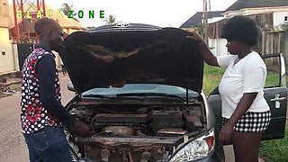 Nigerian Ebony Teen Car Trouble - Big Natural Tits Amateur Gets Roadside Help With Her Wet Pussy