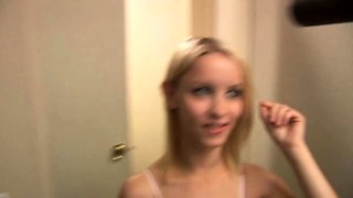 Blonde is flashing her big boobs in the outdoors