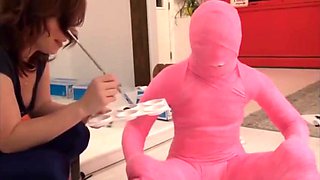 Girl Completely Encased In Pink Body Cast