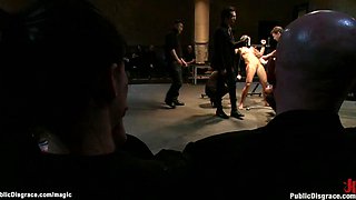 Brunette babe gang banged in public