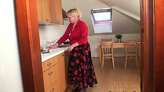 Two repairmen fuck cock-hungry old grandma