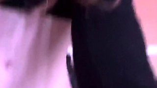 Kinky brunette wears stockings and masturbates rough