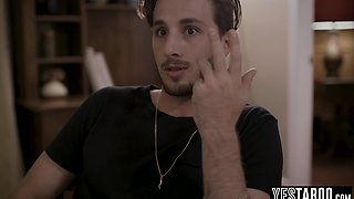 Sly BF fucks teen and busty MILF stepmom