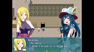 Anime girls with big boobs in a wild group scene featuring succubus and huge cocks