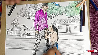 Village girl outdor got romantic in the field and along with her husband erotic Sketch Drawing by -Snapchat143
