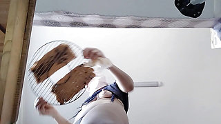Amateur wife prepares breakfast naked. Hairy milf pussy, big tits, big ass.