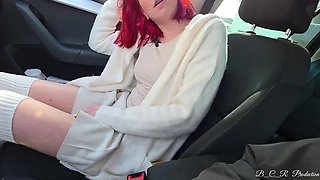 Lost Bet Car Wash Fuck - German Redhead Gets Fingered in Backseat