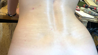 Garage Fucking with Redhead Worker Girl with Hairy Pussy, man with broken hand