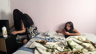 My stepsister caught her friend grabbing my dick