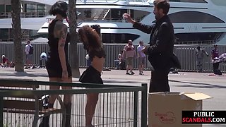 Humiliated european public nudity and kinky spanking