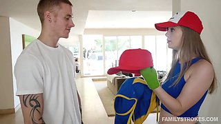 Cute gamer chick pounds her dangled step-bro