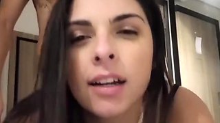 Brunette teen in lingerie films Home porn in doggy pose