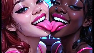 Beautiful Lesbians Tongue and Kiss Fetish, Ai Animation