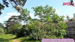 German plumper amateur sucks boy cock in the park after dinking around