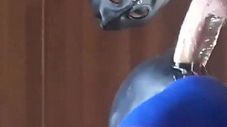 I'm bound and hooded on high heels and pantyhose, deepthroat a big cock for 24 minutes and swallow cum