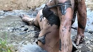 Outdoor anal solo and masturbating blonde