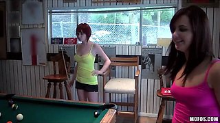 Gang of chicks turn a game of pool into a fucking orgy