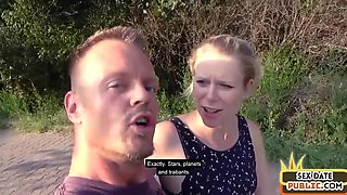 Pierced blonde babe cockriding in public