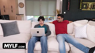 Step-son and his bff seduce small step-mom Katrina Colt to fuck in a 3some - mylf taboo