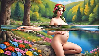 Nude Pregnant Elf Woman in the Forest