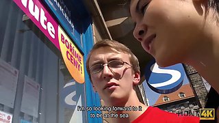 Watch this skinny Czech teen get cash for a trip to the beach while her BF watches in despair