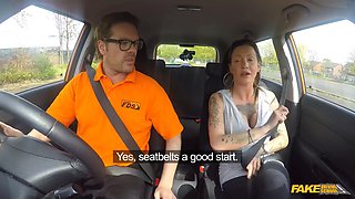 She gets a grubby internal cumshot after her advanced driving lesson - fake driving school