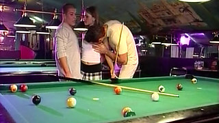 Threesome Plays Pool and Then Both Fuck Their Ass and Cunt
