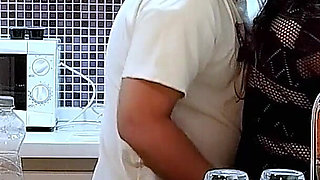 Big Ass Wife Starts Sucking Her Husband's in the Kitchen and Kisses