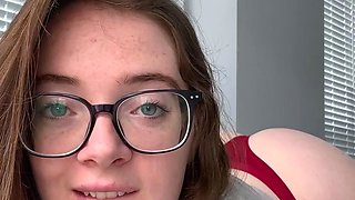 Horny Redhead in Red Thong Teases with Dirty Talk, Ass